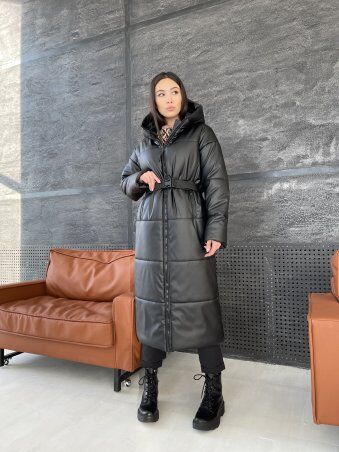 K&ML: Зимнее женское пальто из эко кожи с поясом 4 - фото 1