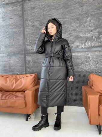 K&ML: Зимнее женское пальто из эко кожи с поясом 4 - фото 2