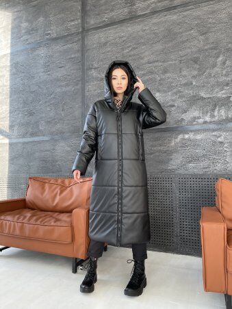 K&ML: Зимнее женское пальто из эко кожи с поясом 4 - фото 3