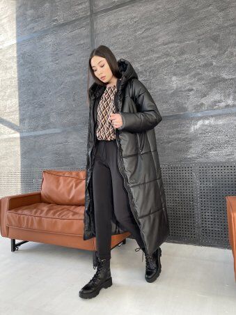 K&ML: Зимнее женское пальто из эко кожи с поясом 4 - фото 4