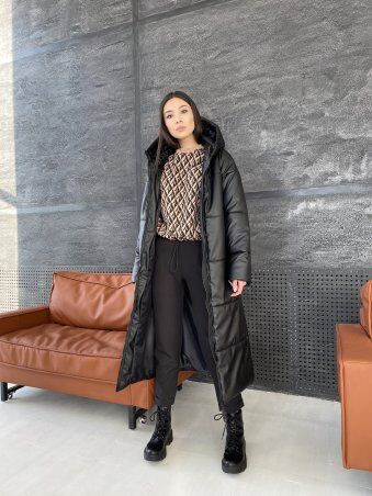K&ML: Зимнее женское пальто из эко кожи с поясом 4 - фото 6