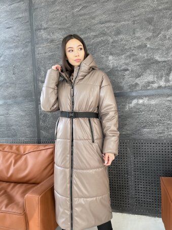 K&ML: Зимнее женское пальто из эко кожи с поясом 4 - фото 7
