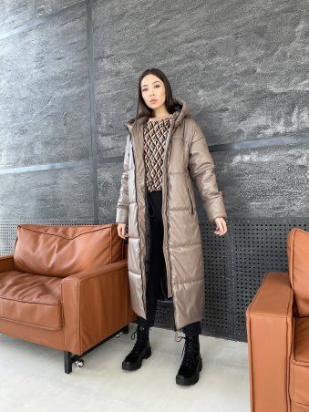 K&ML: Зимнее женское пальто из эко кожи с поясом 4 - фото 8