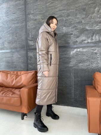 K&ML: Зимнее женское пальто из эко кожи с поясом 4 - фото 9