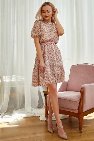 Jadone Fashion: Платье Тесса с ремнем персиковий - фото 1